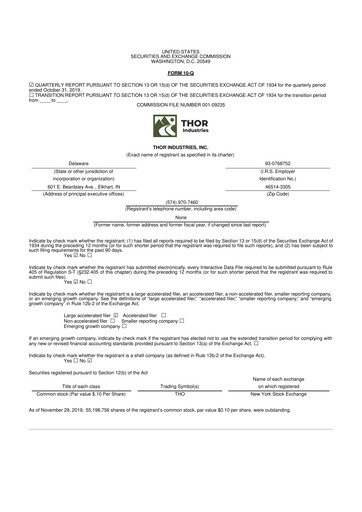 Thumbnail Thor Industries
 10-Q Quarterly Report FY2020 