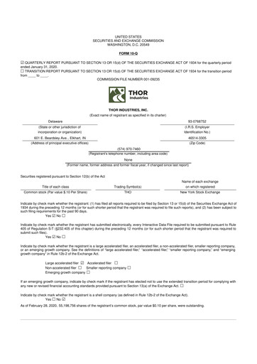 Thumbnail Thor Industries
 10-Q Quarterly Report FY2020 