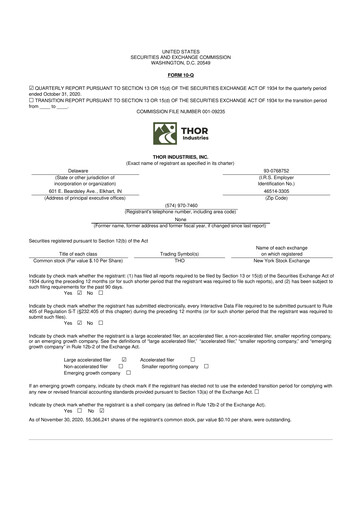 Thumbnail Thor Industries
 10-Q Quarterly Report FY2021 