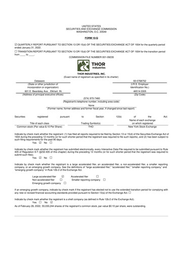 Thumbnail Thor Industries
 10-Q Quarterly Report FY2022 