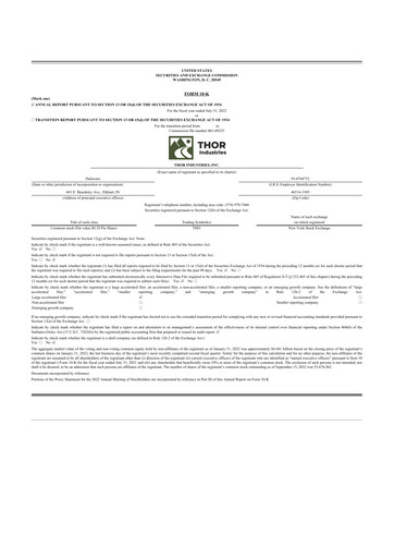 Thumbnail Thor Industries
 10-K Annual Report 2022