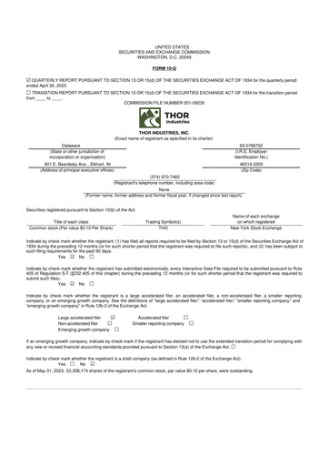 Thumbnail Thor Industries
 10-Q Quarterly Report FY2023 