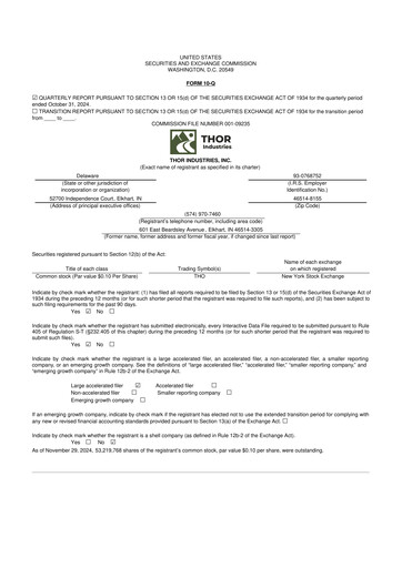 Thumbnail Thor Industries
 10-Q Quarterly Report FY2025 