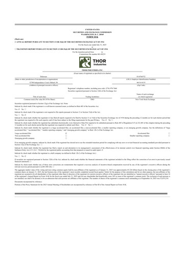 Thumbnail Thor Industries
 10-K Annual Report 2025