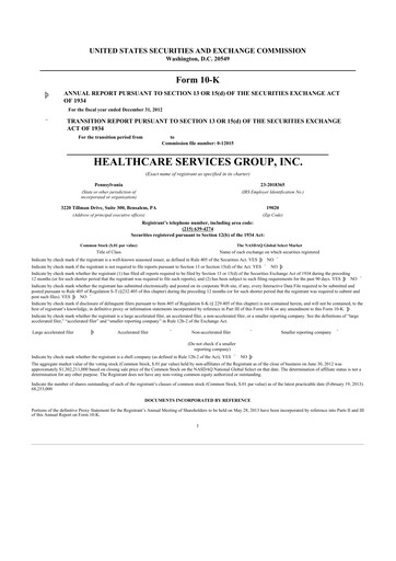 Thumbnail Healthcare Services Group 10-K Annual Report 2012