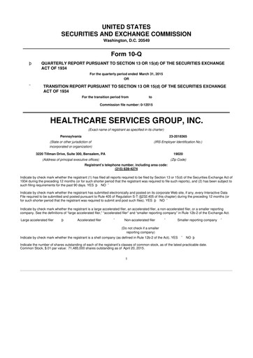 Thumbnail Healthcare Services Group 10-Q Quarterly Report FY2015 