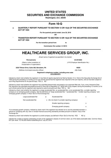 Thumbnail Healthcare Services Group 10-Q Quarterly Report FY2018 