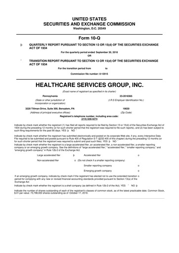 Thumbnail Healthcare Services Group 10-Q Quarterly Report FY2018 