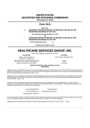 Thumbnail Healthcare Services Group 10-Q Quarterly Report FY2019 