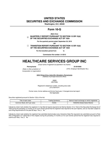 Thumbnail Healthcare Services Group 10-Q Quarterly Report FY2019 
