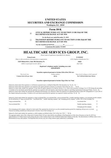 Thumbnail Healthcare Services Group 10-K Annual Report 2018