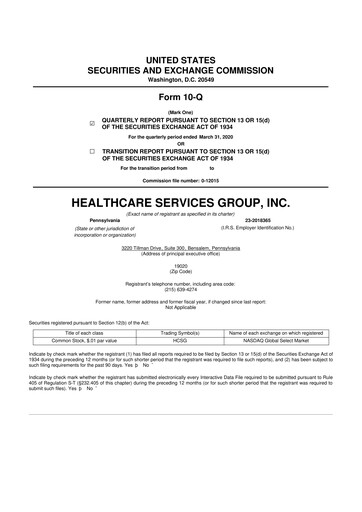 Thumbnail Healthcare Services Group 10-Q Quarterly Report FY2019 