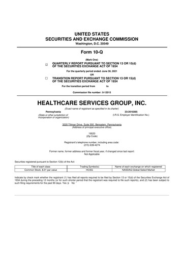Thumbnail Healthcare Services Group 10-Q Quarterly Report FY2021 