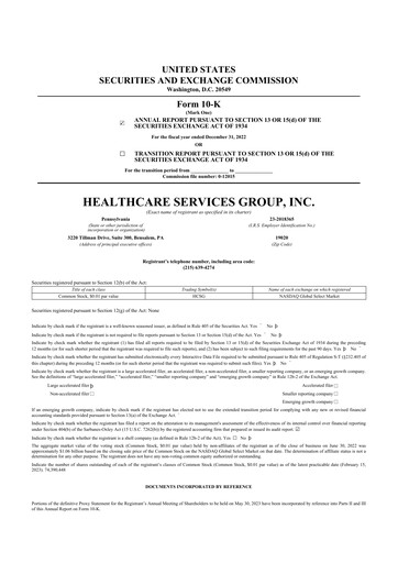 Thumbnail Healthcare Services Group 10-K Annual Report 2022