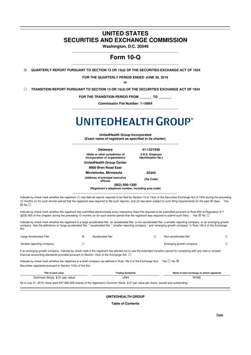 Thumbnail UnitedHealth 10-Q Quarterly Report FY2019 