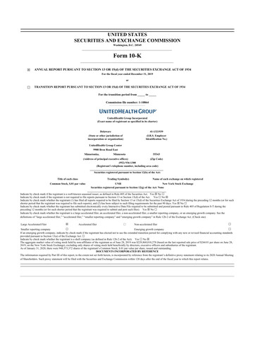 Thumbnail UnitedHealth 10-K Annual Report 2019