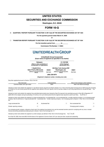 Thumbnail UnitedHealth 10-Q Quarterly Report FY 