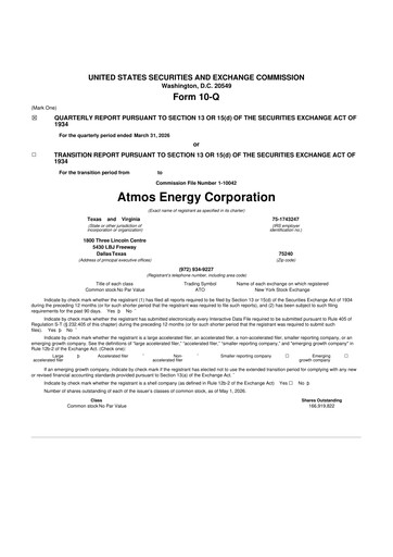 Thumbnail Atmos Energy 10-Q Quarterly Report FY 