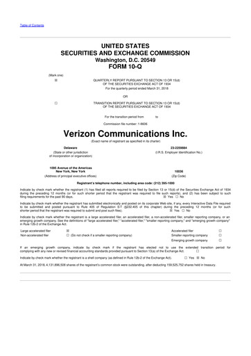 Thumbnail Verizon 10-Q Quarterly Report FY2018 