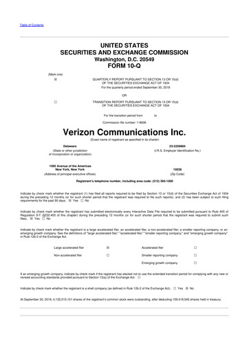 Thumbnail Verizon 10-Q Quarterly Report FY2018 