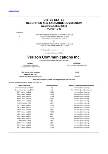 Thumbnail Verizon 10-Q Quarterly Report FY2019 