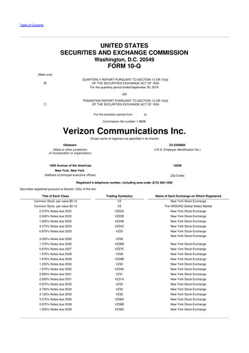 Thumbnail Verizon 10-Q Quarterly Report FY2019 