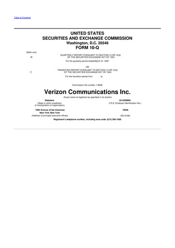 Thumbnail Verizon 10-Q Quarterly Report FY2021 