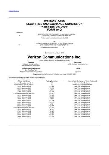 Thumbnail Verizon 10-Q Quarterly Report FY 