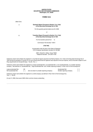 Miniature AT&T 10-Q Rapport trimestriel  