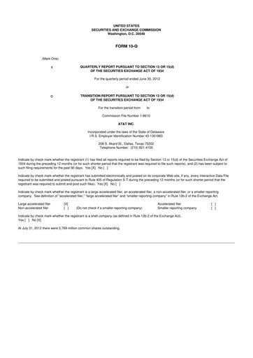 Thumbnail AT&T 10-Q Quarterly Report FY 