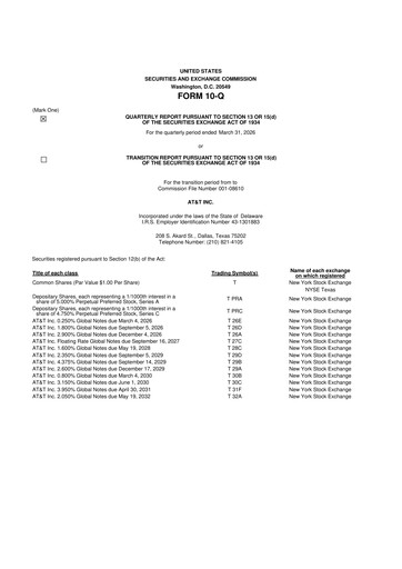 Thumbnail AT&T 10-Q Quarterly Report FY 