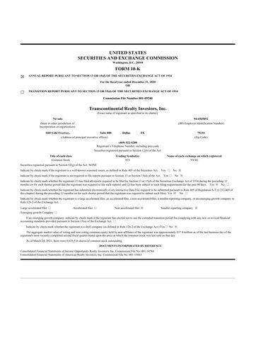 Miniature Transcontinental Realty Investors 10-K Rapport annuel 2020