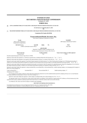 Miniature Transcontinental Realty Investors 10-K Rapport annuel 2021