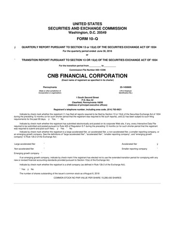 Thumbnail CNB Financial Corp 10-Q Quarterly Report FY2018 