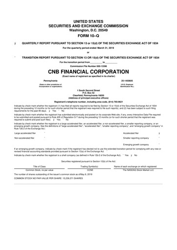 Thumbnail CNB Financial Corp 10-Q Quarterly Report FY2019 