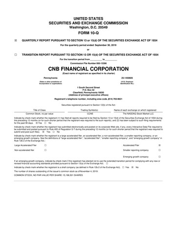 Thumbnail CNB Financial Corp 10-Q Quarterly Report FY2019 