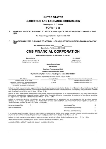 Thumbnail CNB Financial Corp 10-Q Quarterly Report FY2020 