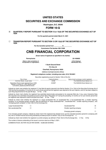 Thumbnail CNB Financial Corp 10-Q Quarterly Report FY2021 