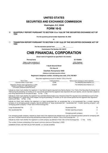 Thumbnail CNB Financial Corp 10-Q Quarterly Report FY2022 