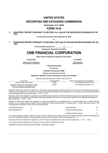 Thumbnail CNB Financial Corp 10-Q Quarterly Report FY2023 
