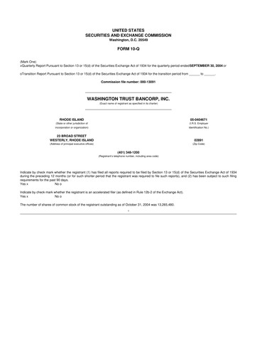 Thumbnail Washington Trust Bancorp 10-Q Quarterly Report FY 