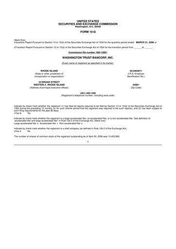 Thumbnail Washington Trust Bancorp 10-Q Quarterly Report FY 
