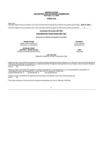 Thumbnail Washington Trust Bancorp 10-Q Quarterly Report FY 