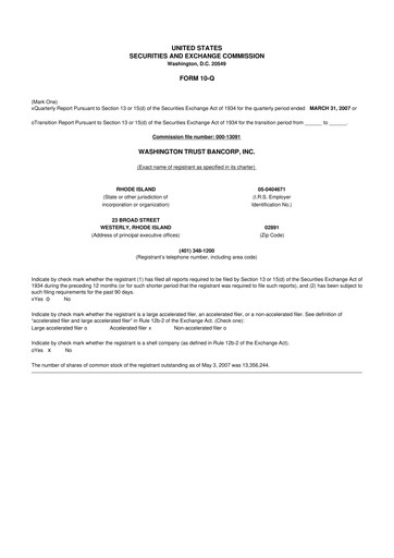Thumbnail Washington Trust Bancorp 10-Q Quarterly Report FY 