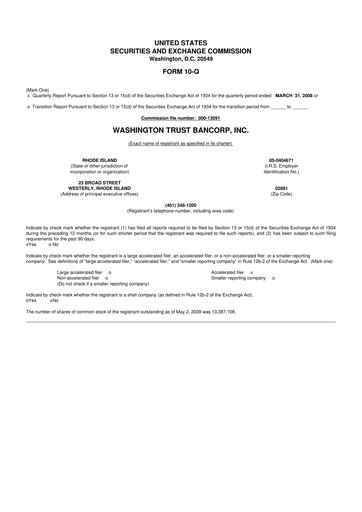 Thumbnail Washington Trust Bancorp 10-Q Quarterly Report FY 
