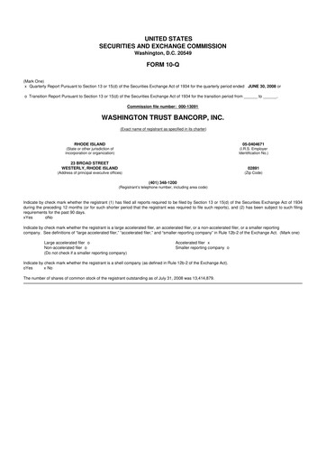 Thumbnail Washington Trust Bancorp 10-Q Quarterly Report FY 