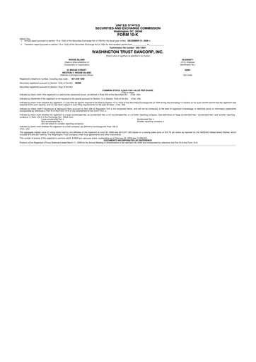 Thumbnail Washington Trust Bancorp 10-K Annual Report 