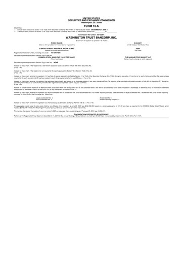 Thumbnail Washington Trust Bancorp 10-K Annual Report 