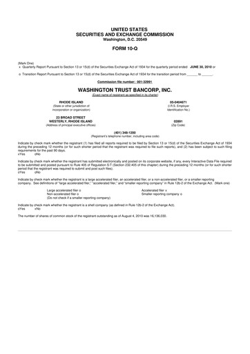 Thumbnail Washington Trust Bancorp 10-Q Quarterly Report FY 