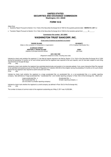 Thumbnail Washington Trust Bancorp 10-Q Quarterly Report FY 
